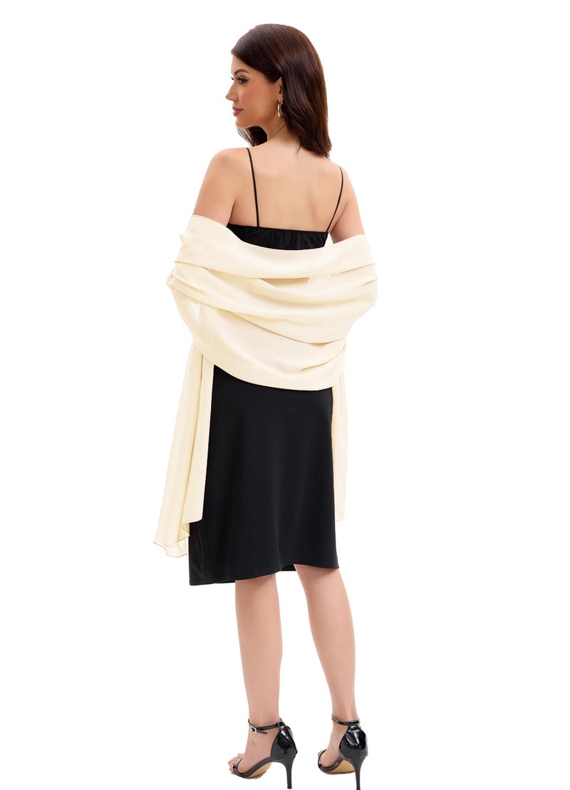 Baoqiya Women's Shawls and Wraps for Evening Dress Chiffon Shawl Soft Elegant Silky Pashmina Wedding Bridal Scarf(Pale champagne, 79"Ã—19") - Image 5
